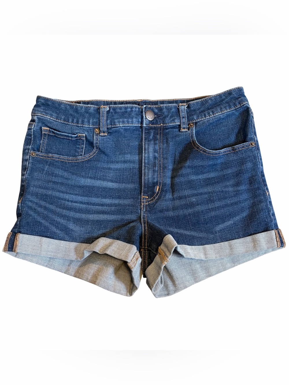 Aeropostale High Rise Midi Rolled-Hem Denim Shorts